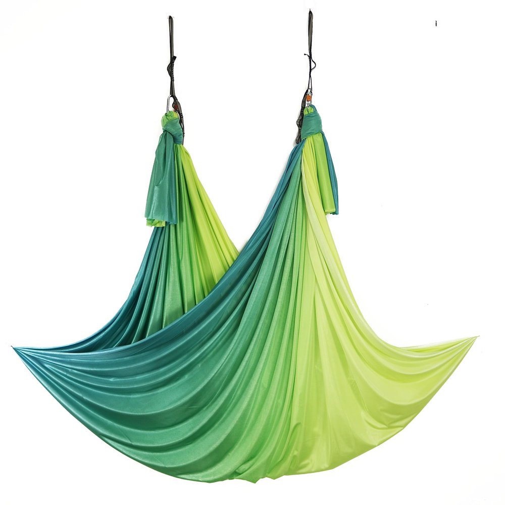 Aerial Yoga Hammock Aerial Pilates Silk Yoga Swing Set include Carabiners daisy Chain, Pose Guide 5.5 yards Set (Spring Color)