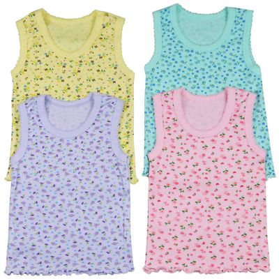 ToBeInStyle Girls' 4 Pack Ruffle Hem Tank Tops - Floral Pastel - 3-6 Months