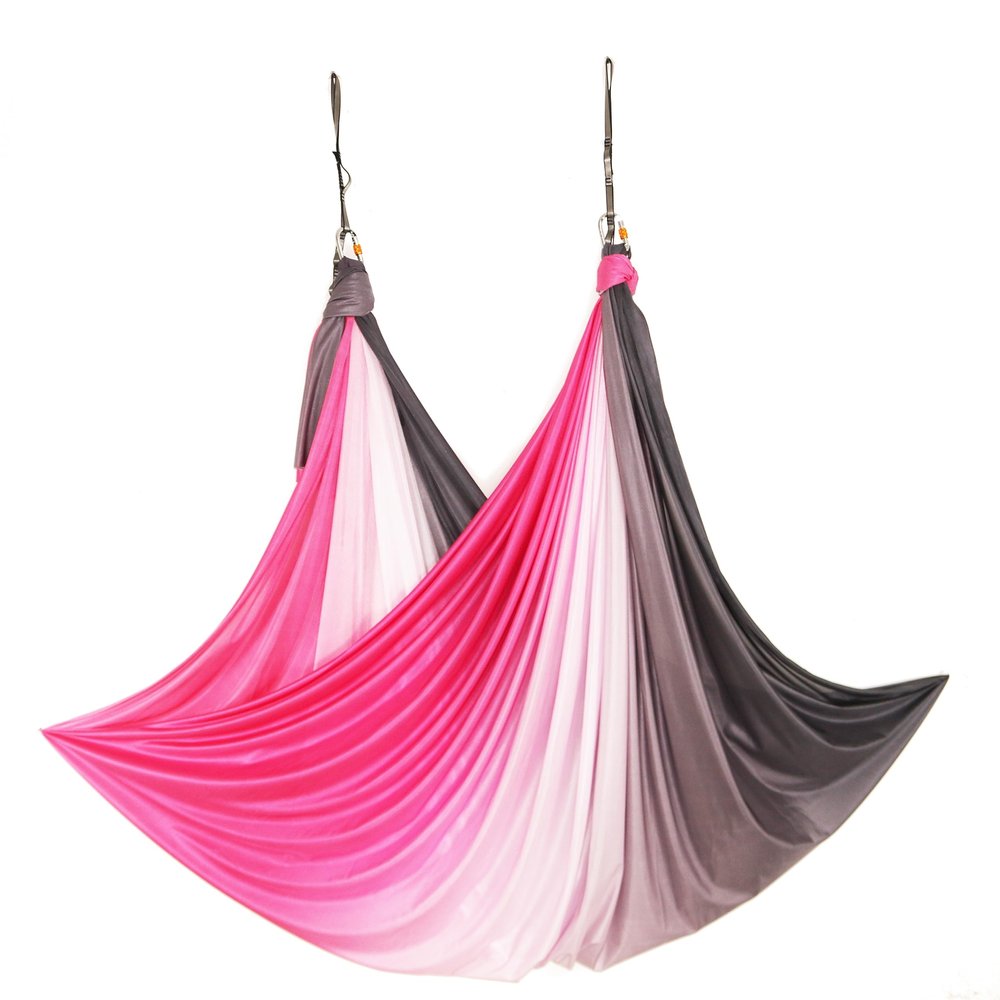 Aerial Yoga Hammock Aerial Pilates Silk Yoga Swing Set include Carabiners daisy Chain, Pose Guide 5.5 yards Set (Flame Color)