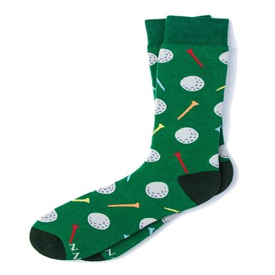 Alynn Men's Golf Balls & Tees Birdie Golfing Golfer Sports Novelty Dress Crew Socks (Green)
