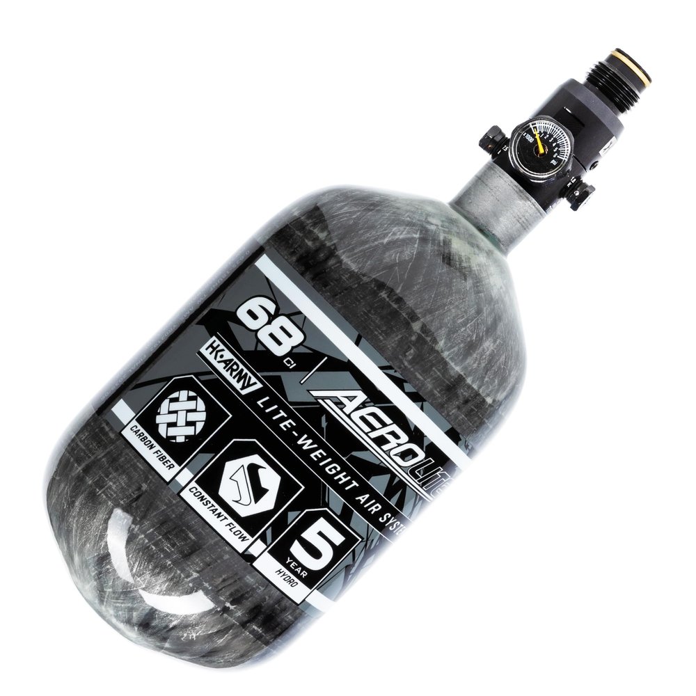 HK Army HSTL HPA Air System - 68ci/4500psi Lightweight Carbon Fiber Tank with 800psi Regulator for Paintball & Airsoft Gear - Clear