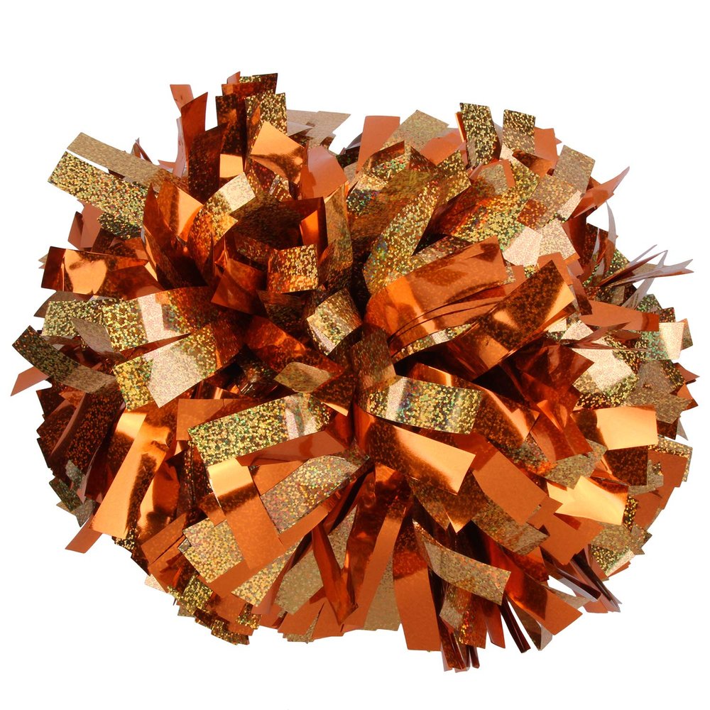 ICOCHEER Cheerleading Pom Poms Metalic Holographic Cheerleader 6 inch 1 Pair 2 Pieces (Orange Gold)