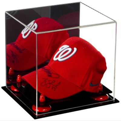 Better Display Cases Acrylic Baseball Cap Display Case with Mirror and Red Risers (A006-RR)
