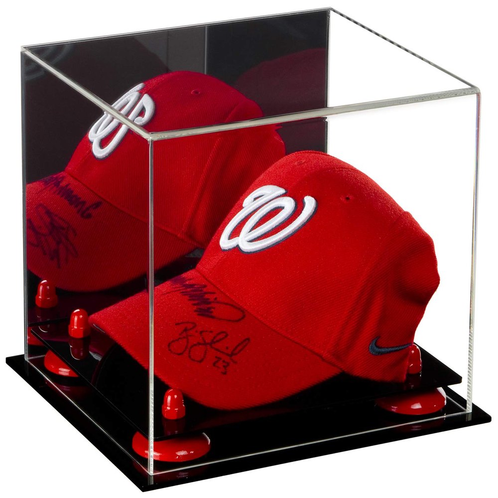 Better Display Cases Acrylic Baseball Cap Display Case with Mirror and Red Risers (A006-RR)