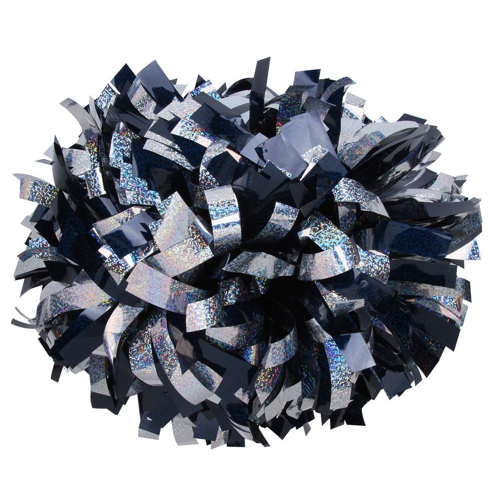 ICOCHEER Cheerleading Pom Poms Metalic Holographic Cheerleader 6 inch 1 Pair 2 Pieces (Navy Blue Silver)
