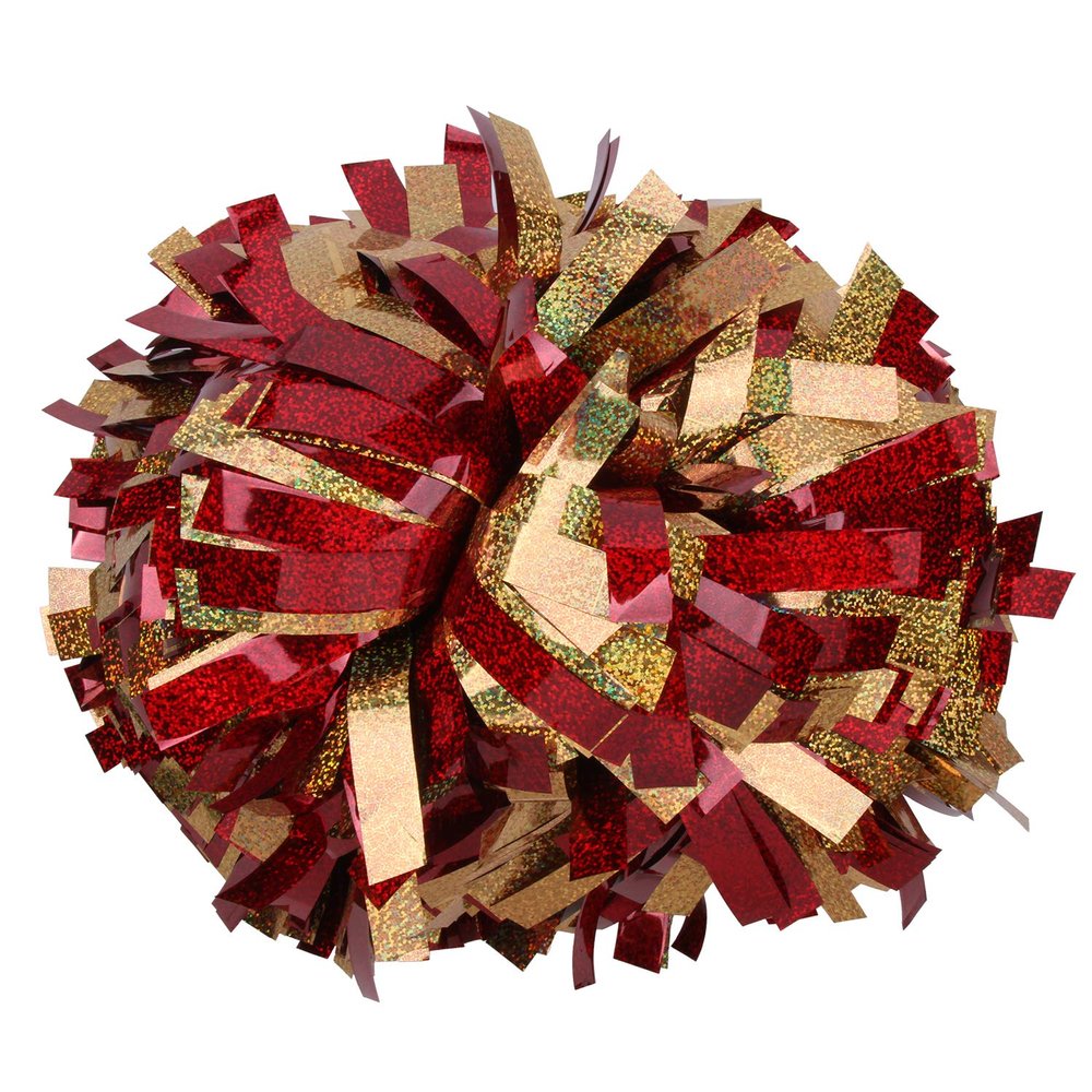 ICOCHEER Cheerleading Pom Poms Metalic Holographic Cheerleader 6 inch 1 Pair 2 Pieces (Red/Gold)