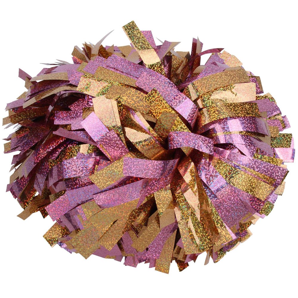 ICOCHEER Cheerleading Pom Poms Metalic Holographic Cheerleader 6 inch 1 Pair 2 Pieces (Pink Gold)