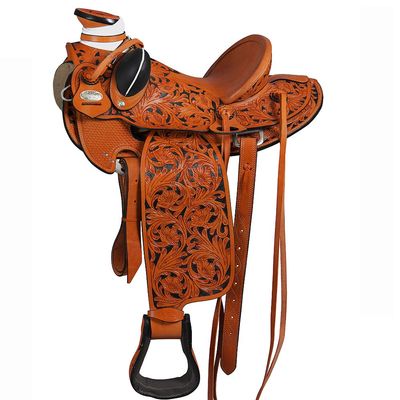 HILASON Oiled Color 17 in Western Horse Wade Saddle American Leather Ranch Roping Tan | Hand Tooled