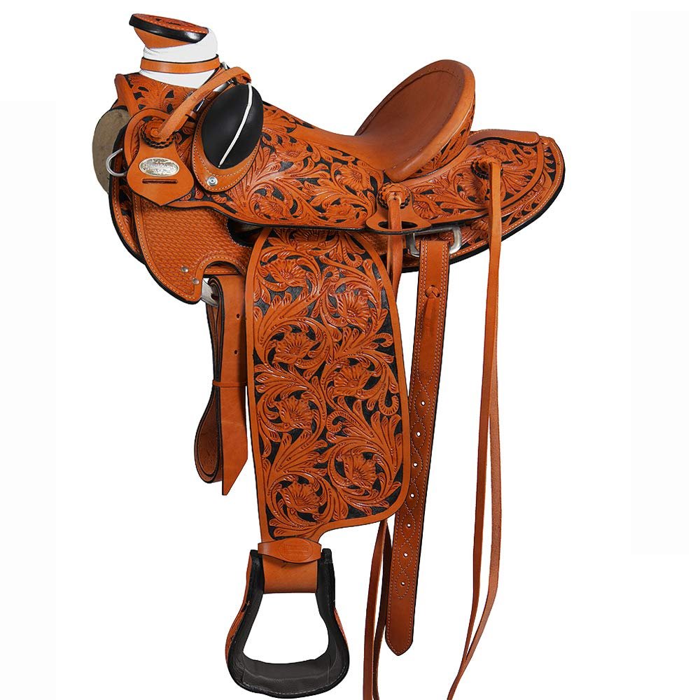 HILASON Oiled Color 17 in Western Horse Wade Saddle American Leather Ranch Roping Tan | Hand Tooled
