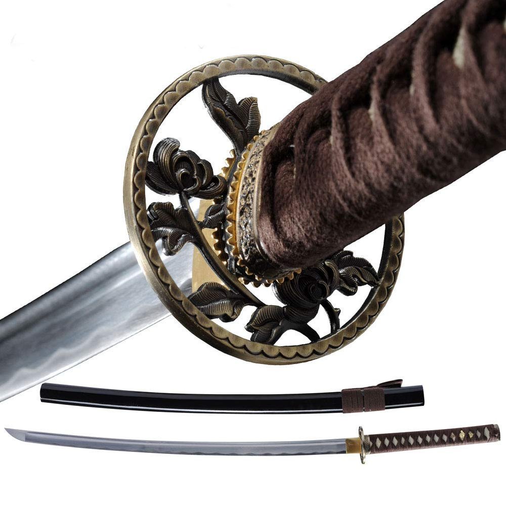 Samurai Katana Warrior Sharp Sword 1060 High Carbon Steel Full Tang Japanese Hand Forge Scabbard (Chrysanthemum)