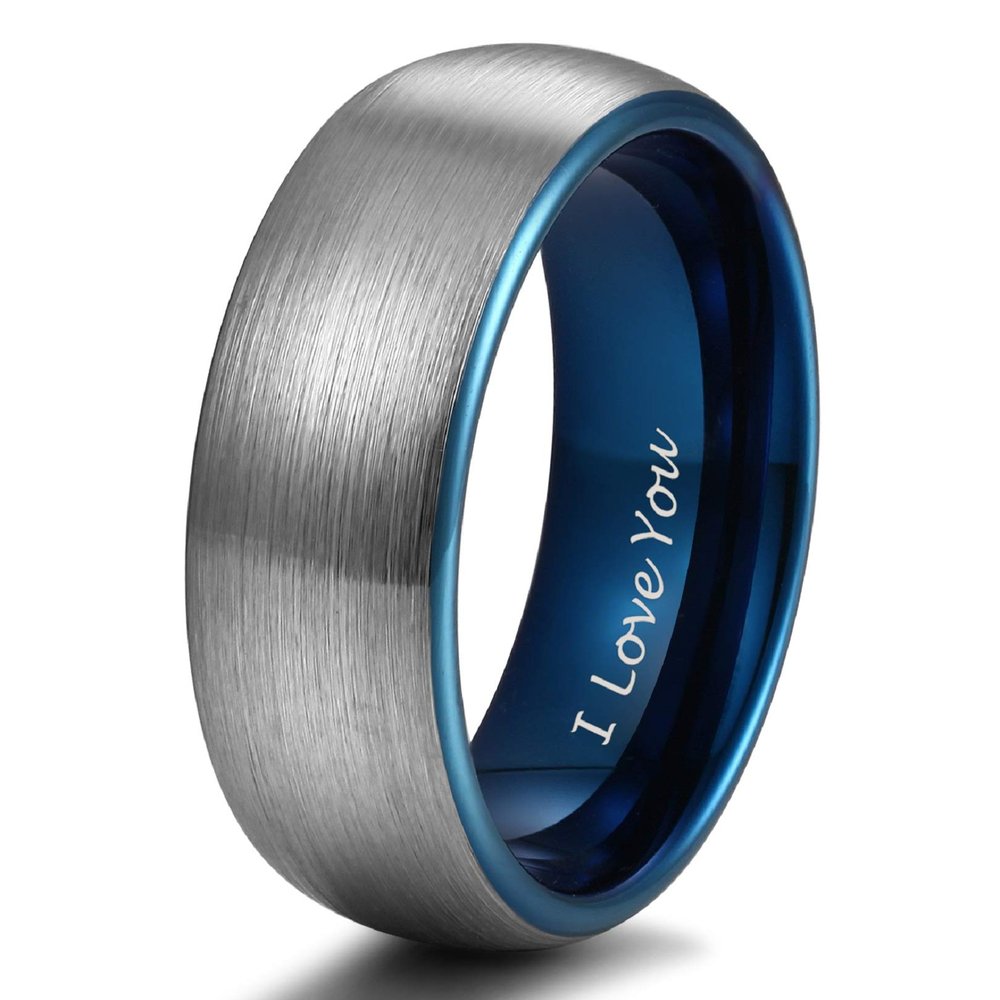 TRUMIUM 8mm Tungsten Ring I Love You for Men Women Couple Wedding Band Comfort Fit Size 10.5