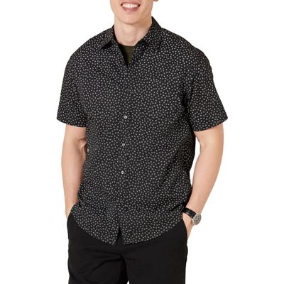Amazon Essentials Men's Regular-Fit Short-Sleeve Print Shirt, Black Floral, Medium