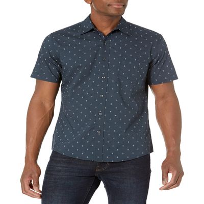 Amazon Essentials Slim-Fit Men's Short Sleeve Button Down Shirt, Navy White Anchor Print Design, X-Small