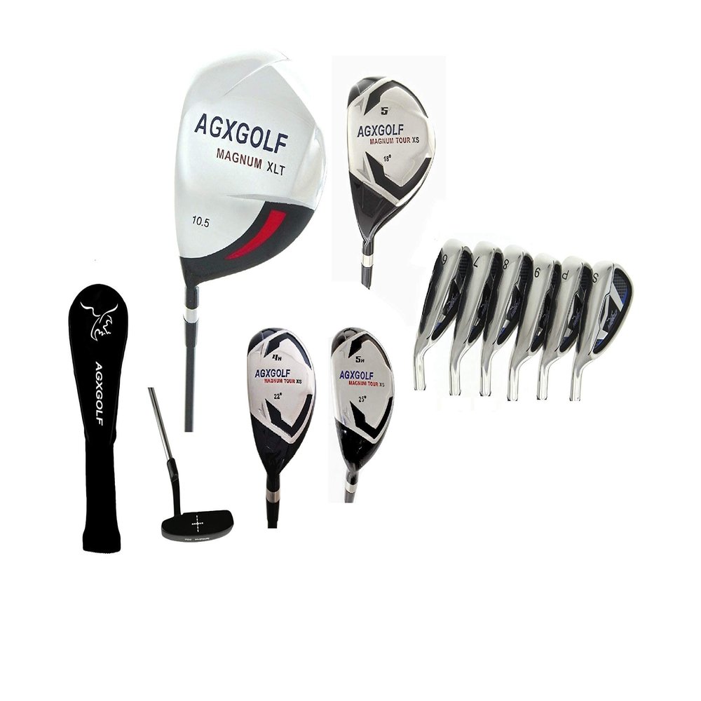 AGXGOLF Men's Left Hand XS Tour Magnum Golf Club Set; w/Over Size Driver + 5 Wood + 4&5 Hybrids +6-PW Irons + SW: Regular Flex, 2X-Tall +2 Inch Length; Free Putter