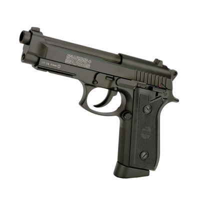 Evike Airguns - Swiss Arms PT92 Metal CO2 Powered Blowback 4.5mm Air Pistol (4.5mm Air Gun) (Color: Black)