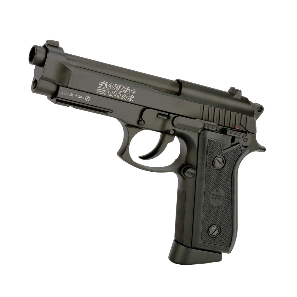 Evike Airguns - Swiss Arms PT92 Metal CO2 Powered Blowback 4.5mm Air Pistol (4.5mm Air Gun) (Color: Black)