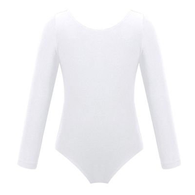 Alvivi Kids Girls Basic Long Sleeve Leotard Ballet Dance Gymnastics Leotard Cotton Bodysuit Dancewear White 10