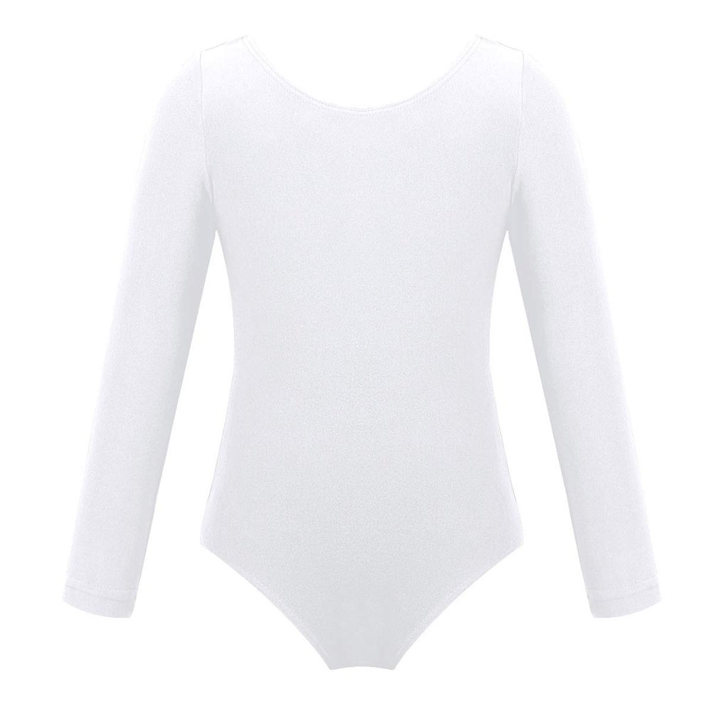 Alvivi Kids Girls Basic Long Sleeve Leotard Ballet Dance Gymnastics Leotard Cotton Bodysuit Dancewear White 10