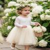 2Bunnies Girl Peony Lace Back A-Line Straight Tutu Tulle Party Flower Girl Dress (Ivory Sleeve Short, 12-18M) view 3