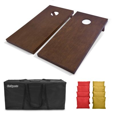 GoSports 4 ft x 2 ft Regulation Size Wooden Cornhole Boards Set with Dark Brown Finish - Includes Carrying Case - Red & Gold