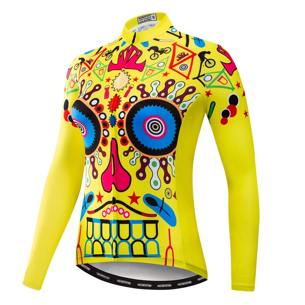 Cycling Long Sleeve Jersey Women Mountain Bike Jersey Shirts Road Bike Clothing MTB Tops Sportswear Blouse Fall Spring Yellow Size XL