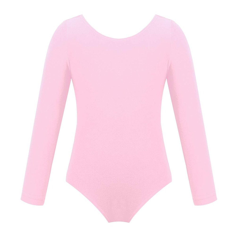 Alvivi Kids Girls Basic Long Sleeve Leotard Ballet Dance Gymnastics Leotard Cotton Bodysuit Dancewear Pink 3