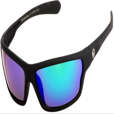 Nitrogen Men's Rectangular Sports Wrap 65mm Polarized Sunglasses, Black Matte Rubberized, Green Mirror Lens, Medium