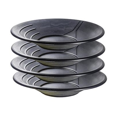 SE 14 Inch Gold Panning Pan - Three Riffles for Easier Mining and Prospecting, Black, 4 Pack