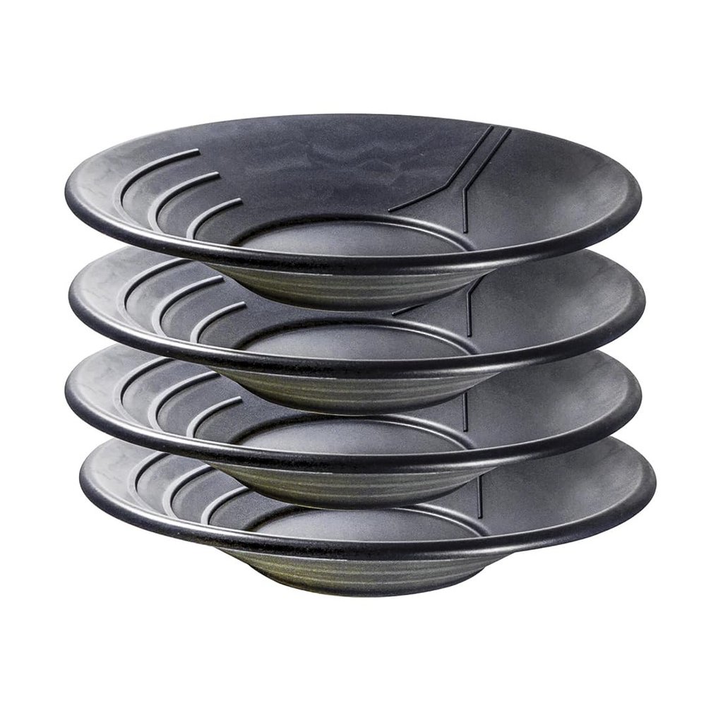 SE 14 Inch Gold Panning Pan - Three Riffles for Easier Mining and Prospecting, Black, 4 Pack