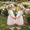 2Bunnies Girl Peony Lace Back A-Line Straight Tutu Tulle Party Flower Girl Dress (Pink Sleeve Short, 6-12M) view 3