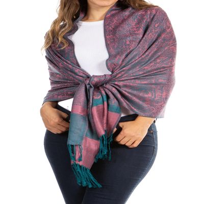 Sakkas Two Tone Vintage Jacquard Paisley Pashmina Shawl Wrap Scarf Stole - Magenta