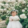 2Bunnies Girl Peony Lace Back A-Line Straight Tutu Tulle Party Flower Girl Dress (White Sleeve Knee, 5) view 4