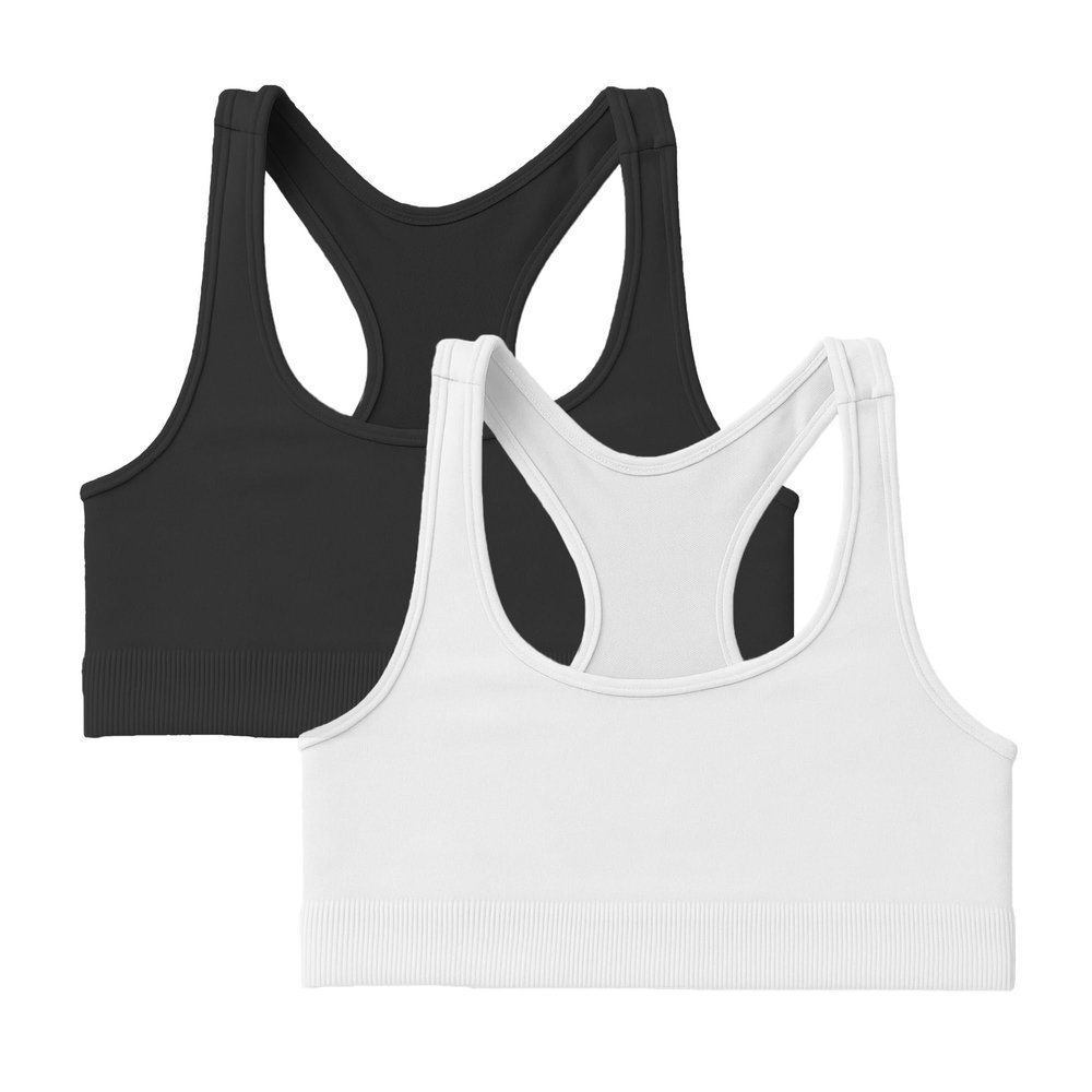 Kurve Girls Seamless Lightweight Racerback Sports Bra, Black-White, Age 9-14