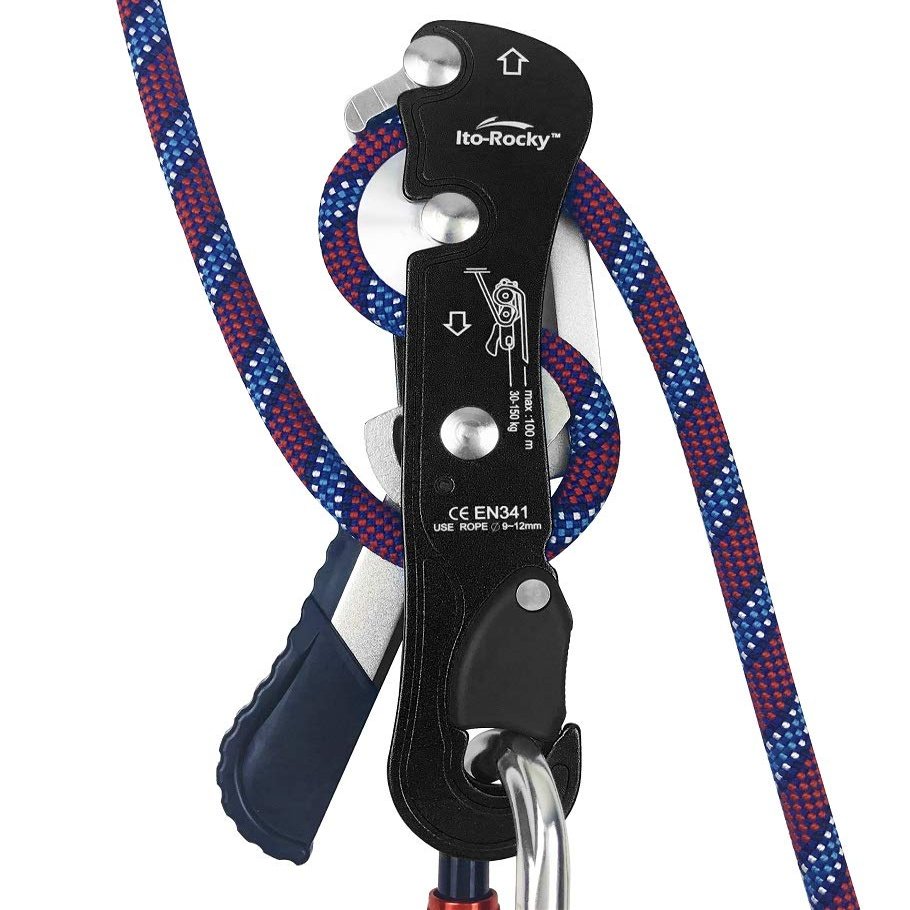 Ito Rocky Climbing Stop Descender Rappelling Anti-Panic Belay Devices for 9-12mm Rope Rescue Equipment Hand Controls Desingned