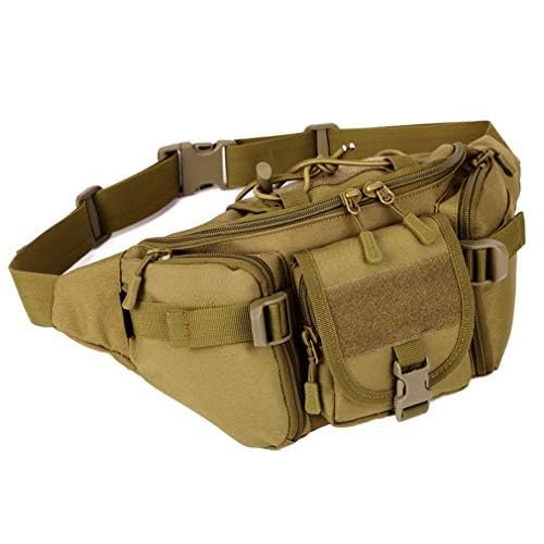 Nylon Waist Pack Portable Fanny Bag for Men Women Outdoor Travel Tactical Sports Camping Hiking Hunting Fishing Belt Bum Pouch Daypack (Khaki)