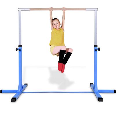 Costzon Gymnastic Training Bar, 3" to 5" Height Adjustable Expandable Kip Bar for 1-4 Levels Gymnasts, Heavy-Duty Junior Horizontal Bar w/Double Locking Mechanism, Ideal for Indoor, Home, Gym(Blue)