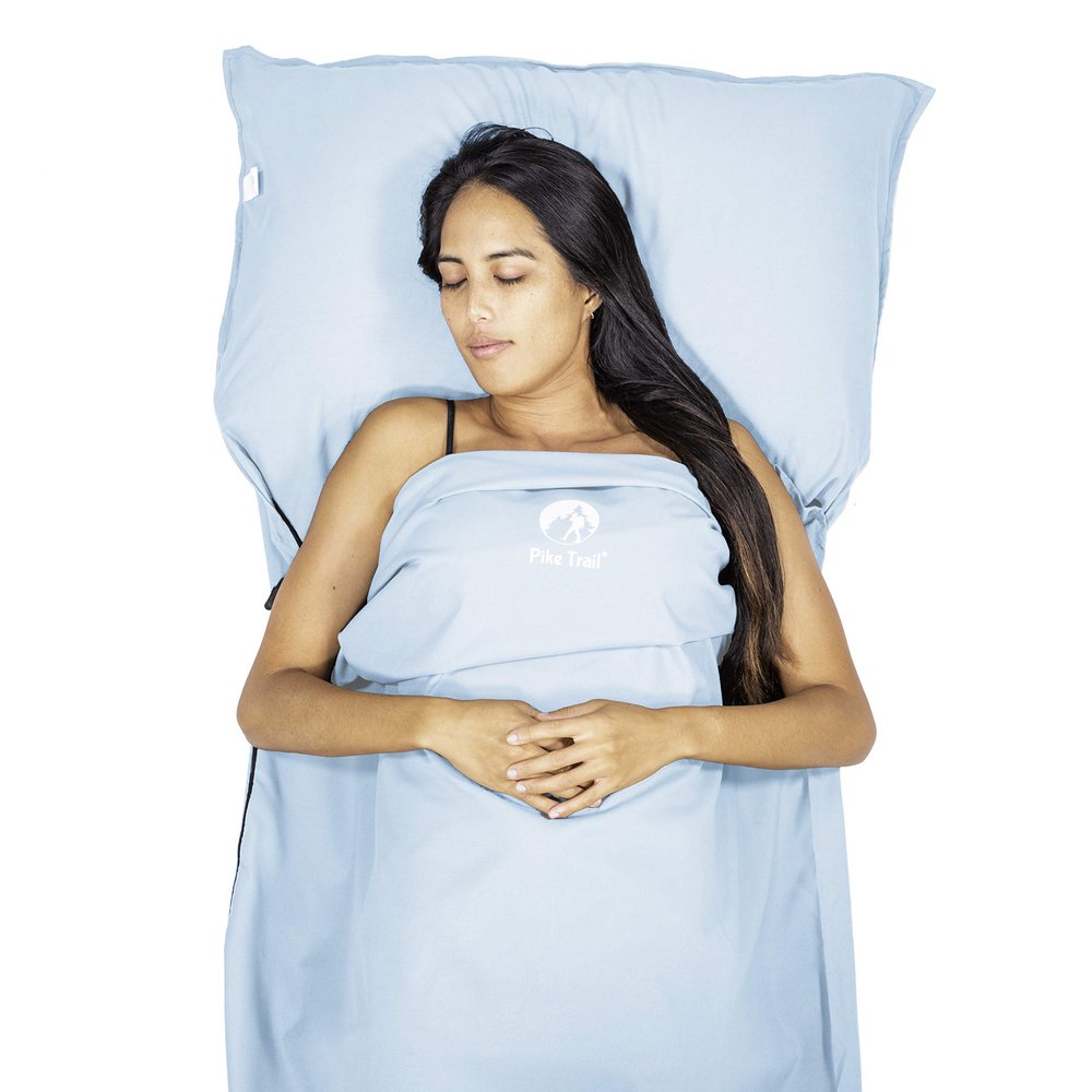 Pike Trail Sleeping Bag Liner Travel and Camping Sheet, Lightweight and Compact Insert with Full Length Zipper and Guarantee (Turquoise Blue, Medium, 82 in. L x 29 in. W Single Bed)