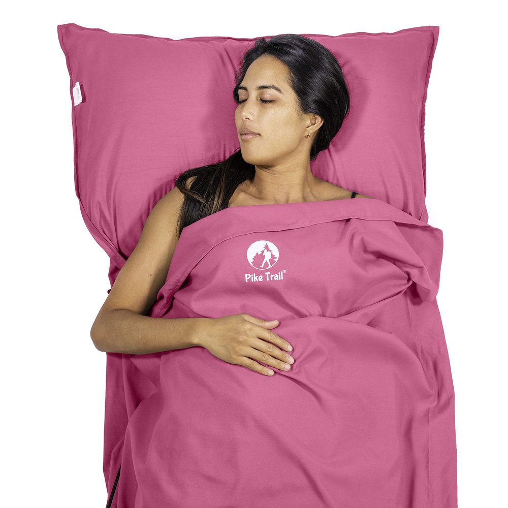 Pike Trail Sleeping Bag Liner Travel and Camping Sheet, Lightweight and Compact Insert with Full Length Zipper and Guarantee (Bubble Gum Pink, Medium, 82 in. L x 29 in. W Single Bed)