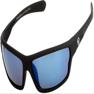 Nitrogen Men's Rectangular Sports Wrap 65mm Polarized Sunglasses (Black Matte Rubberized, Sea Blue Mirror)