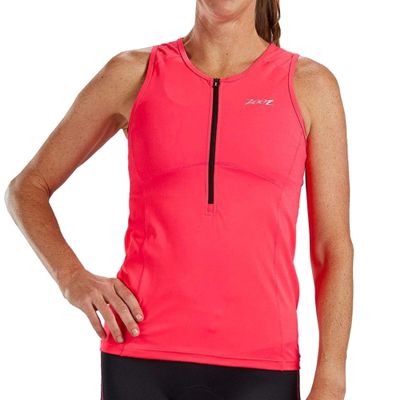 Zoot Womens Core Tri Tank  Womens Performance Triathlon Tank Top with 3 Back Pockets, Mesh Panels, and Cam Lock Zipper (Blush, X Small)