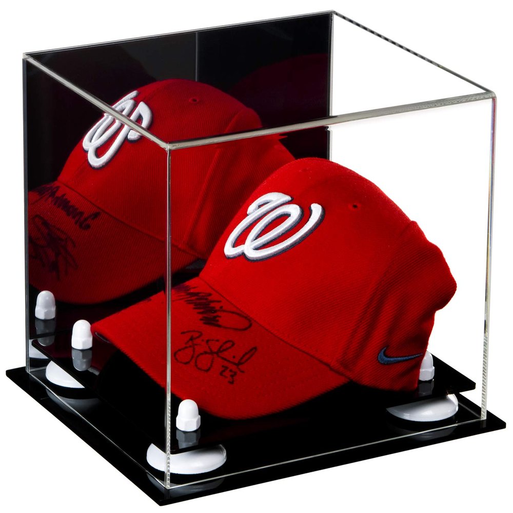 Better Display Cases Acrylic Baseball Cap Display Case with Mirror and White Risers (A006-WR)
