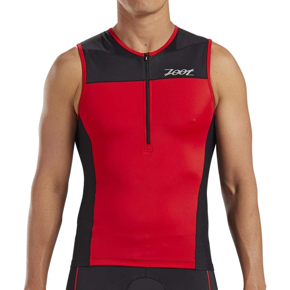 Zoot Mens Core Tri Tank  Mens Performance Triathlon Tank Top with 3 Back Pockets, Mesh Panels, and Cam Lock Zipper (Cardinal, Medium)