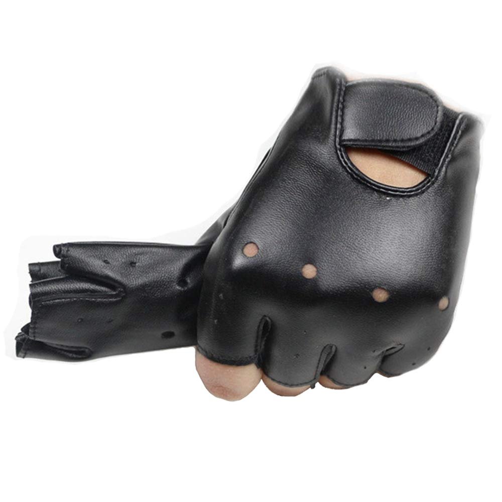 Long Keeper 4-11 Y Kids PU Leather Fingerless Gloves for Boys Girls Outdoor Sports Gloves (Black1)