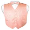 Vesuvio Napoli Men's Paisley Design Dress Vest & Bow Tie PEACH Color BOWTie Set sz 6XL view 1