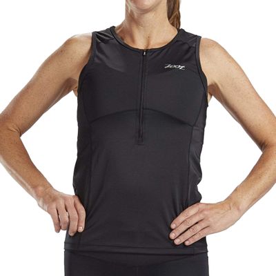 Zoot Womens Core Tri Tank  Womens Performance Triathlon Tank Top with 3 Back Pockets, Mesh Panels, and Cam Lock Zipper (Black, Small)