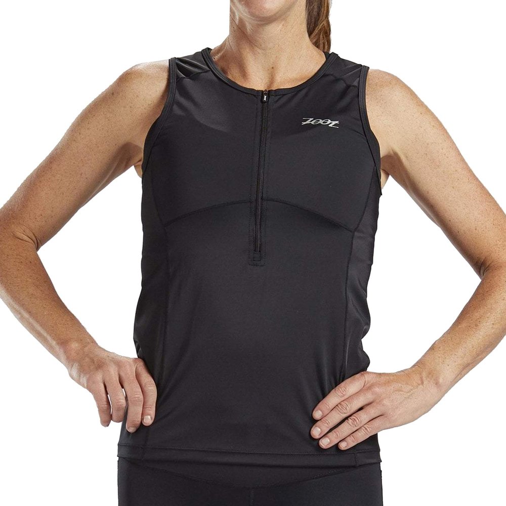 Zoot Womens Core Tri Tank  Womens Performance Triathlon Tank Top with 3 Back Pockets, Mesh Panels, and Cam Lock Zipper (Black, Small)