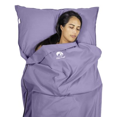 Pike Trail Sleeping Bag Liner  Travel and Camping Sheet, Lightweight and Compact Insert with Full Length Zipper and Guarantee (Metallic Lavender, Medium, 82 in. L x 29 in. W Single Bed)