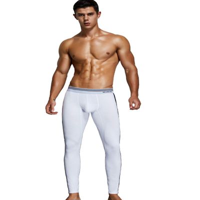 SEOBEAN Mens Low-Rise Underwear Pants Long John Cotton (80402 White, Medium / 28-30")