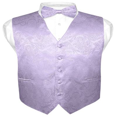 Vesuvio Napoli Men's Paisley Design Dress Vest & Bow Tie LAVENDER Color BOWTie Set sz 6XL