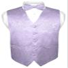 Vesuvio Napoli Men's Paisley Design Dress Vest & Bow Tie LAVENDER Color BOWTie Set sz 6XL view 1